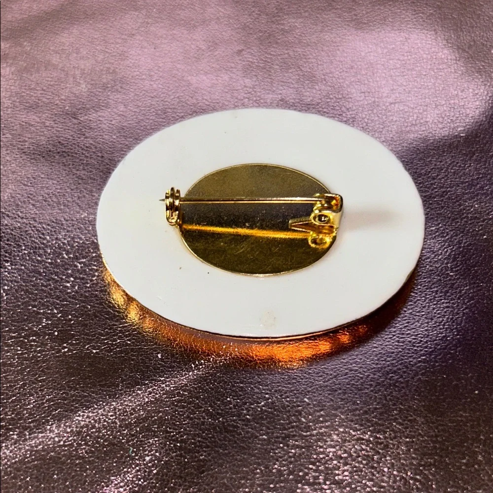 Vintage Elegant Blue and Gold Porcelain Brooch #31032
